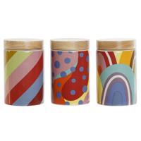 Tin DKD Home Decor Multicolour Natuurlijk Bamboe Dolomite 1 L 10 x 10 x 16 cm (3 Stuks)