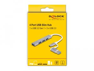 DeLOCK 64214 interface hub USB 3.2 Gen 1 (3.1 Gen 1) Type-A + Type-C 5000 Mbit/s Zilver