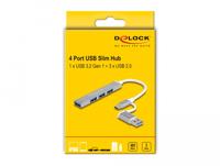DeLOCK 64214 interface hub USB 3.2 Gen 1 (3.1 Gen 1) Type-A + Type-C 5000 Mbit/s Zilver - thumbnail
