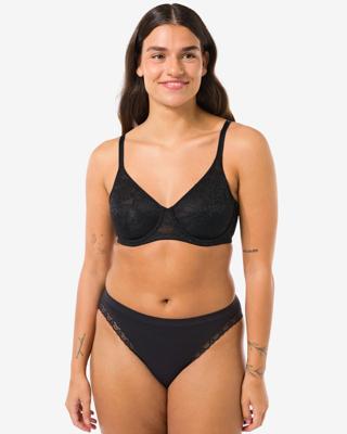 HEMA Damesslip naadloos micro met kant zwart (zwart)