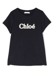 Chloé Kids t-shirt en coton mélangé à logo brodé - Bleu