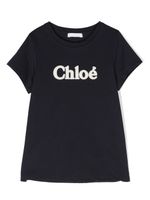 Chloé Kids t-shirt en coton mélangé à logo brodé - Bleu - thumbnail