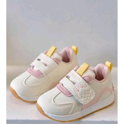 Bon&Bon Baby Non-Slip PU Leather Sneakers - Pink and White Hook Loop 21