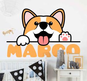 Stickers kinderkamer Schattige corgi hondenpoot met naam