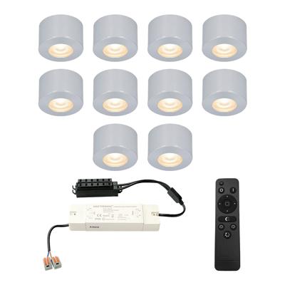 Set van 10 Navarra Mini LED Opbouwspots met Trafo - 12 Volt 3 Watt 200 lumen - Dimbaar - Plat 21,5mm - 2700K - IP44 waterdicht - Aluminium