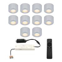 Set van 10 Navarra Mini LED Opbouwspots met Trafo - 12 Volt 3 Watt 200 lumen - Dimbaar - Plat 21,5mm - 2700K - IP44 waterdicht - Aluminium