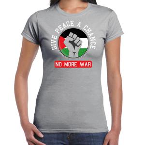 Protest T-shirt voor dames - Palestina - give peace a chance, no more war - grijs - vrede