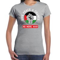 Protest T-shirt voor dames - Palestina - give peace a chance, no more war - grijs - vrede - thumbnail