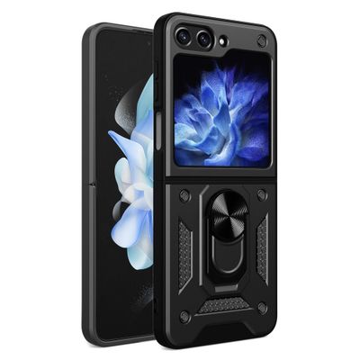 Lunso - Samsung Galaxy Z Flip5 - Armor backcover hoes met ringhouder - Zwart