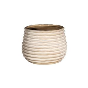 Bloempot/plantenpot Rise - ribbel - creme wit - voor binnen - D14 x H10 cm