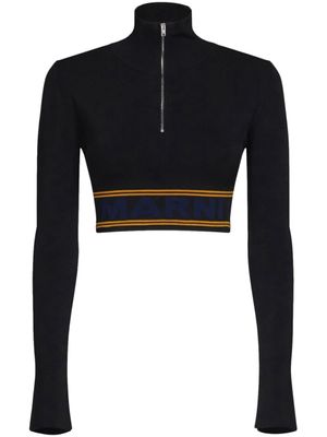 Marni pull crop à bande logo - Noir