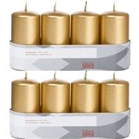 Trend Candles Cilinderkaarsen - 8x - goud - 5 x 10 cm - 18 branduren - geurloos - wax - kaarsen