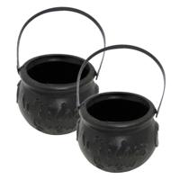 Heksenketel - 2x - zwart - D10 cm - kunststof - halloween - horror - kookpot