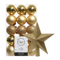 30x stuks kunststof kerstballen 6 cm inclusief ster piek goud - thumbnail