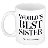 Worlds best sister cadeau koffiemok / theebeker wit 330 ml - Cadeau mokken - thumbnail