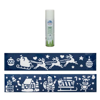 Kerst sfeer raamsjablonen met ECO spuitsneeuw - 9x stuks - 24 x 60 cm - raamdecoratie