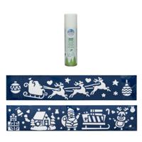 Kerst sfeer raamsjablonen met ECO spuitsneeuw - 9x stuks - 24 x 60 cm - raamdecoratie