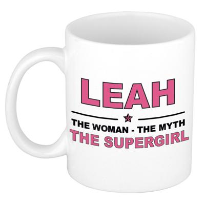 Leah cadeau mok - Woman Myth Supergirl - naam koffiemok - 300 ml - collega - moederdag