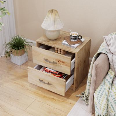 Nachtkastje met 2 Laden Modern Nachtkastje met Opbergruimte Klein Nachtkastje op de Vloer Houten Bijzettafel voor de Woonkamer