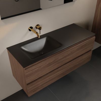 Mondiaz Aivy 120 cm badmeubelset mocha - met wastafel urban zonder kraangaten links met spiegel