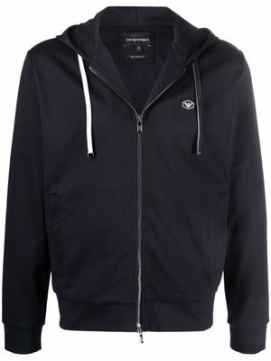 Emporio Armani hoodie zippé à patch logo - Bleu