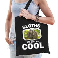 Katoenen tasje sloths are serious cool zwart - luiaards/ luiaard cadeau tas   - - thumbnail