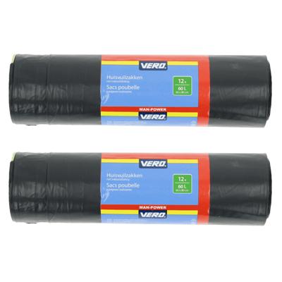 Vero Afvalzakken/vuilniszakken met trekband - 24x stuks - 60 liter - Extra sterk