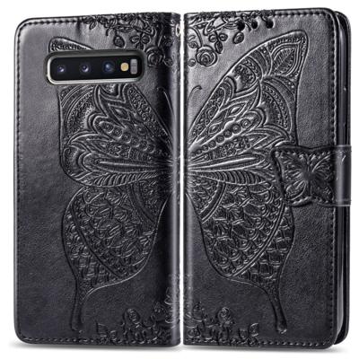 Butterfly Love bloemen reliëf horizontale Flip lederen case voor Galaxy S10 met houder & kaartsleuven & portemonnee & Lanyard (zwart)