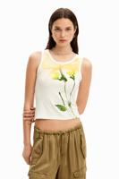 Aquarel bloemen gebreid T-shirt - WHITE - S