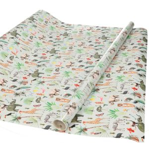 3x Verjaardag kadopapier taupe jungle 300 x 70 cm voor kinderen