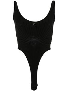 Mugler body en maille nervurée à plaque logo - Noir