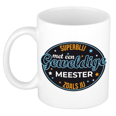 Superblij met meester kado mok / beker wit - bedankt / verjaardag cadeau