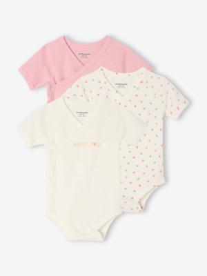 Set van 3 rompertjes met korte mouwen voor pasgeborenen 'mon petit coeur' rozen