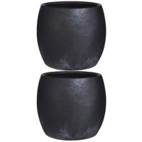 Mica Decorations Plantenpot - 2x stuks - zwart - mat - keramiek - 24 x 22 cm