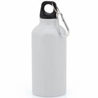 Aluminium waterfles/drinkfles - met schroefdop en karabijnhaak - wit - 400ml - Sportfles - Bidon - thumbnail