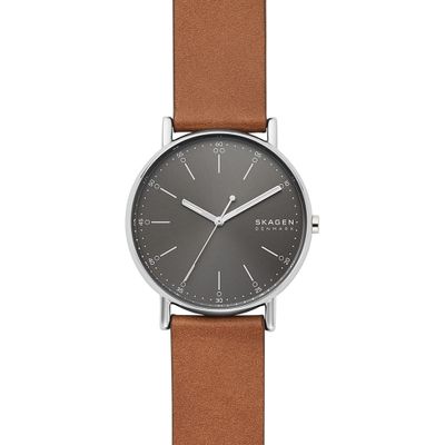 Skagen SKW6578 Horloge Signatur staal-leder zilverkleurig-grijs-bruin 40 mm