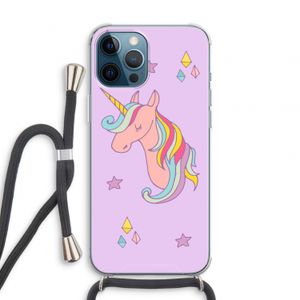 Roze eenhoorn: iPhone 12 Pro Transparant Hoesje met koord