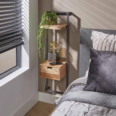 LifestyleFurn Nachtkastje 'Cruz' Acaciahout en metaal, Met 1 lade