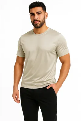 Richesse Shiny Essential T-Shirt Heren Beige - Maat XXL - Kleur: Beige | Soccerfanshop