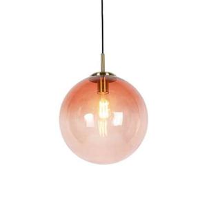 QAZQA Art deco hanglamp messing met roze glas 33 cm - Pallon