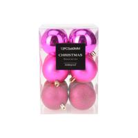 Kerstballen - 12x stuks - 6 cm - fuchsia roze - kunststof - mix - kerstversiering - thumbnail