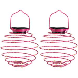 Lumineo Hanglamp - 2x - solar verlichting - fuchsia roze - D16 cm - metaal - tuinverlichting - Buitenverlichting