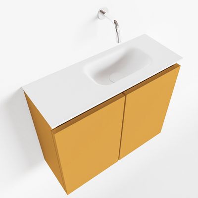 Toiletmeubel Mondiaz Ture | 60 cm | Meubelkleur Ocher | Eden wastafel Talc Rechts | Zonder kraangat