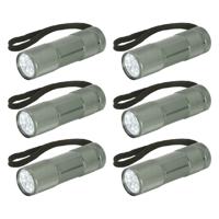 Compacte LED kinder zaklamp - 6x - aluminium - grijs - 9 cm