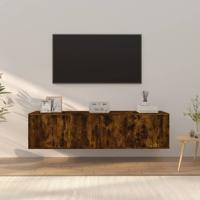 3-delige Tv-meubelset bewerkt hout gerookt eikenkleurig
