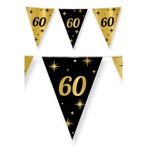 3x stuks leeftijd verjaardag feest vlaggetjes 60 jaar geworden zwart/goud 10 meter