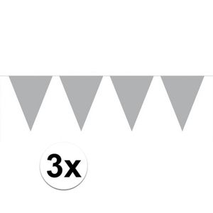 3 stuks Vlaggenlijnen/slingers XL zilver 6 meter
