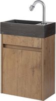Saqu Florence fonteinmeubel in Wild eiken met natuurstenen fontein en chromen fonteinkraan met C-uitloop rechts 40x22x60cm - thumbnail