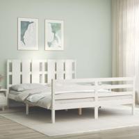 Bedframe met hoofdbord massief hout wit 160x200 cm