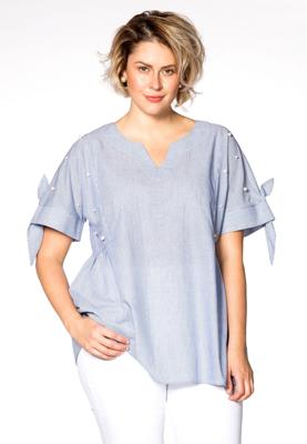 Yoek Blouse pearls STRIPE | Blauw | Maat M